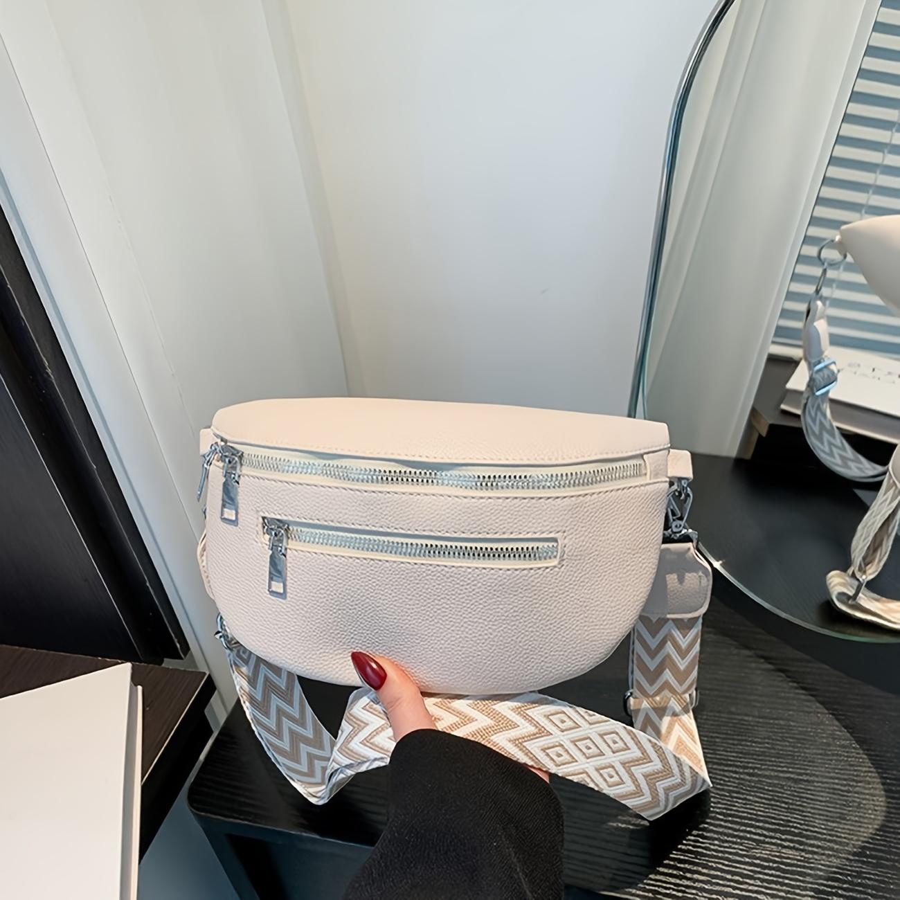 

Жіночий рюкзак через плече в богемному стилі з широкими плечовими ремнями, одноколірний спортивний рюкзак із штучної шкіри та знімний плечовий ремінь на блискавці. білий