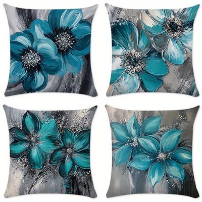Funda de Almohada Artística Flor Azul - Pincelada Decoración del Hogar Dormitorio Sala de Estar Sofá Funda de Cojín de Poliéster con Cremallera