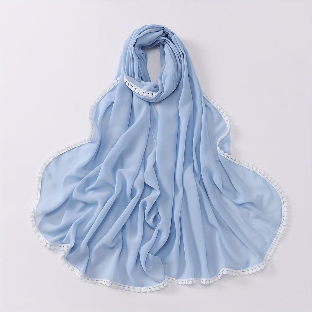 Polyester Fashion Scarf With Light Weaving And Sun Protection For All Seasons синий