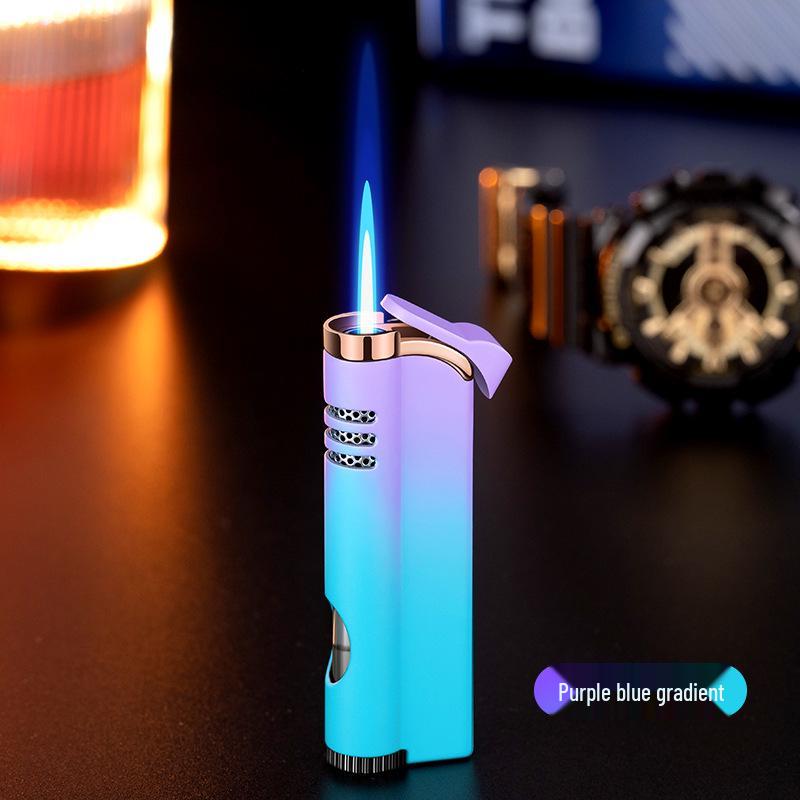 Stylish Windproof Direct Flame Gas Lighter with Visual Fuel Gauge and Gradient Design – Ideal Gift for Him