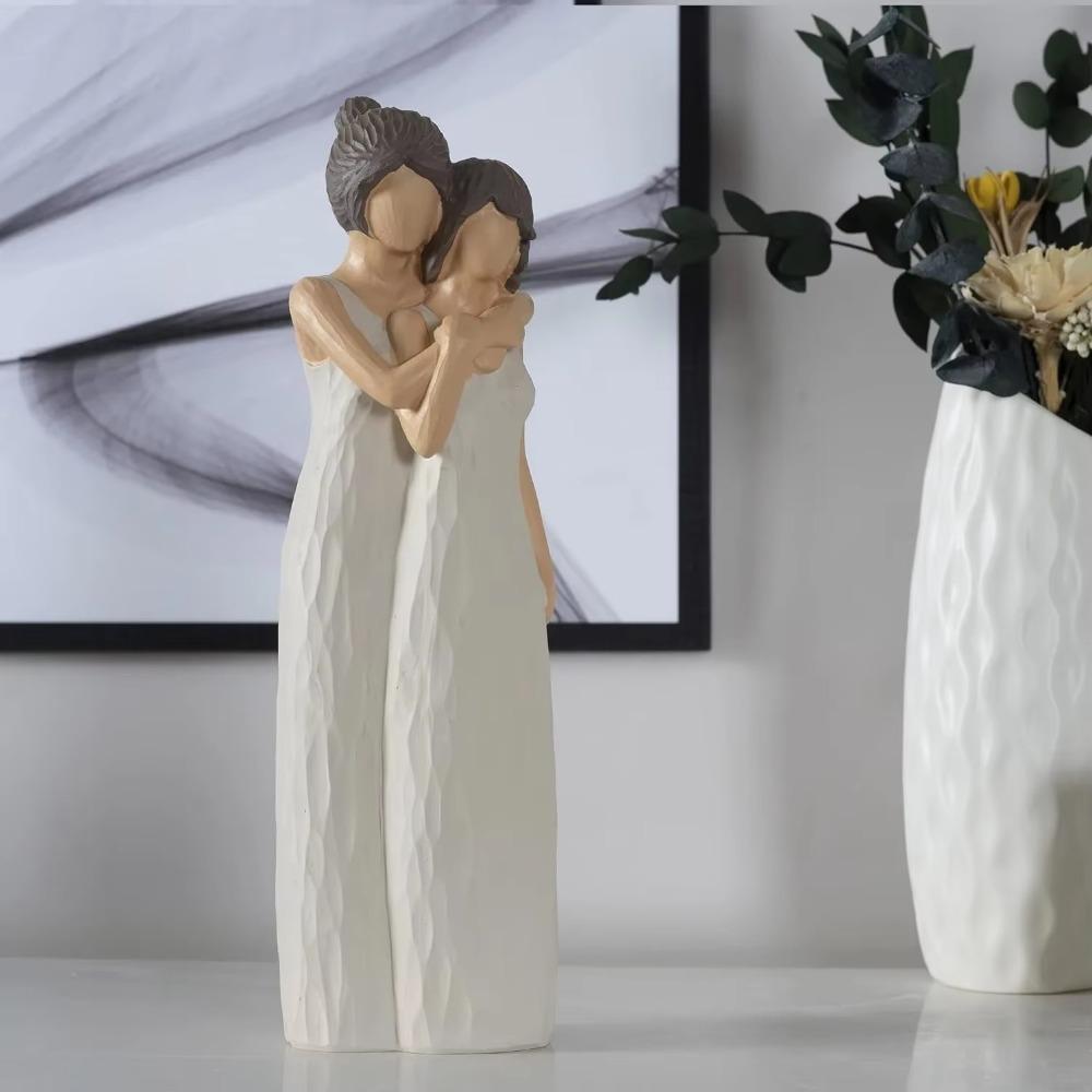 Elegant Mom Hug Daughter Sculptures Hand-Painte Family Sculpture  Living Room