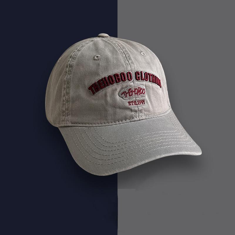 

Embroidered baseball caps for children s summer versatile trendy men with big head circumference and small face washed peaked caps Adjustable серый
