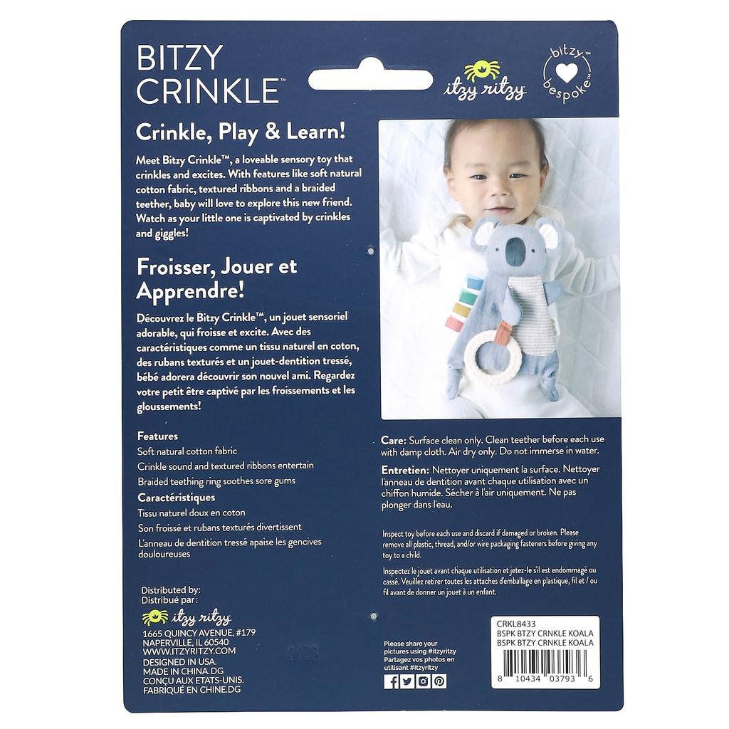 itzy ritzy Bitzy Crinkle, Sensory Crinkle Toy with Tidar, Ages 0+, Koala, 1 Piece