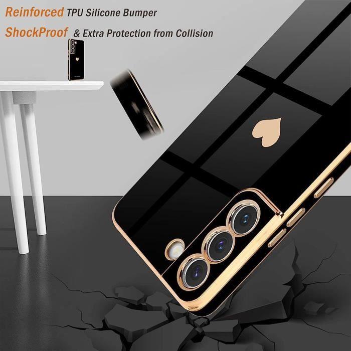 Coque pour Samsung Galaxy S21 - Noir Motif Cœur + 2 Verres Trempés Anti-Rayures