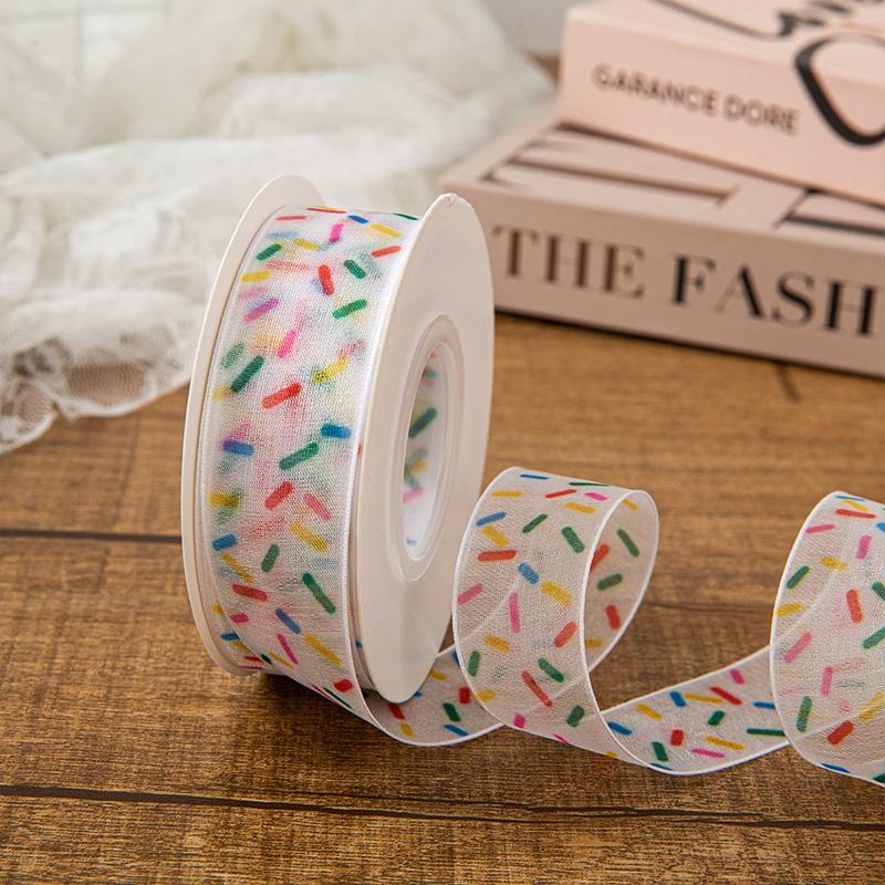 25Y Craft Bow 2.5cm Colorful Dot Beautiful Clear Yarn Ribbons DIY Gift Wrapping Supplies Lightweight Organza Ribbon