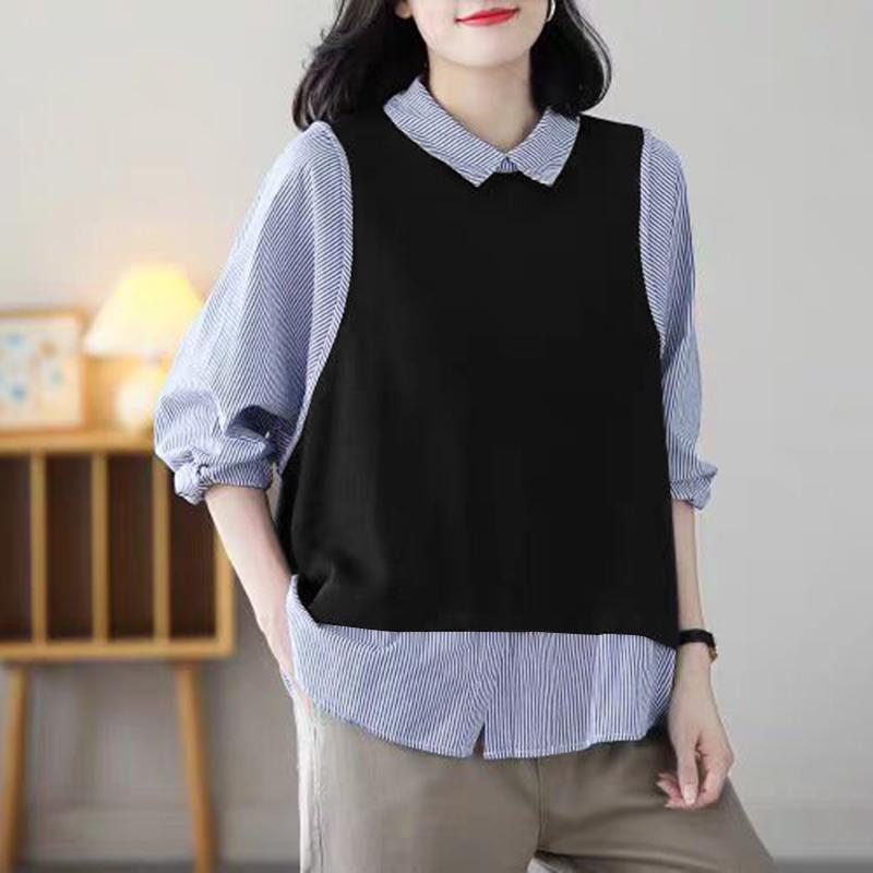 

ZANZEA Женские винтажные рубашки с воротником, с длинным рукавом, в полоску 4XL чёрный