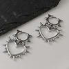 Punk Hip Hop Silver Color Thorns Heart Hoop Earrings For Women Gothic Rock Cross Charms Earring Grunge Y2K Jewelry Gifts