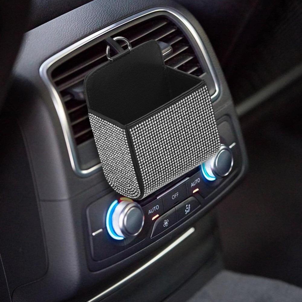 Shiny Sparkling Rhinestone Glitter Organizer Leather Vehicle Interior Accessory Vehicle Organizer