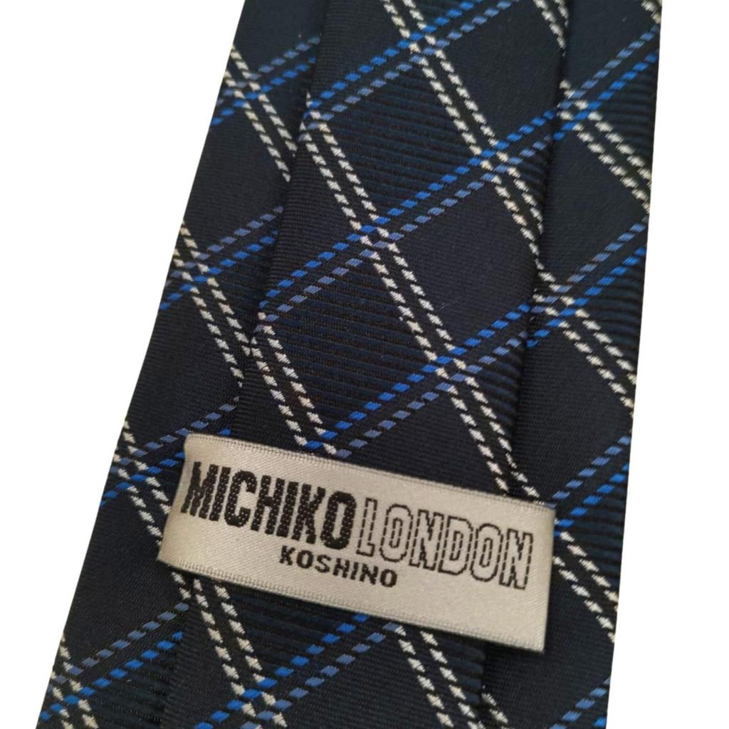 [Michiko London] Made in Japan KOSHINO Check Pattern Silk Necktie - 100% Silk - Perfect for Suits and Jackets - Stylish and Ideal for Men and Women -
