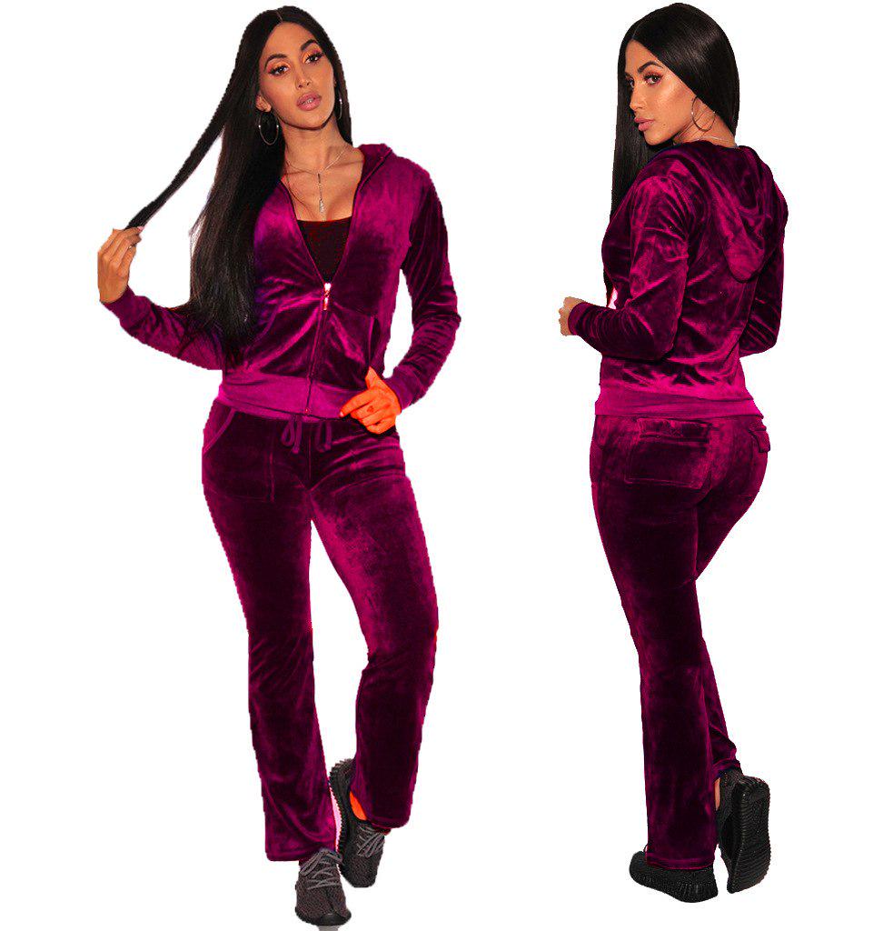 Buy Plus Size Women Velvet Tracksuit Long Sleeve Zipper Hooded Jacket