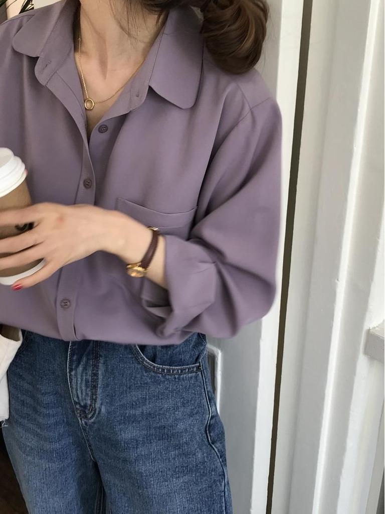 2024 French Chic Women's Long Sleeve Lapel Shirt - Elegant Korean Style, Solid Color, Autumn Fashion