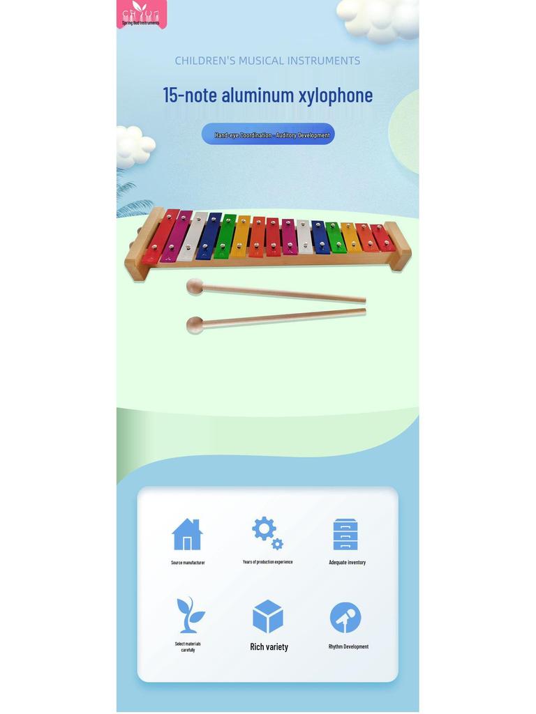 15-Note Aluminum Xylophone - Colorful Orff Instrument for Kindergarten & Early Education