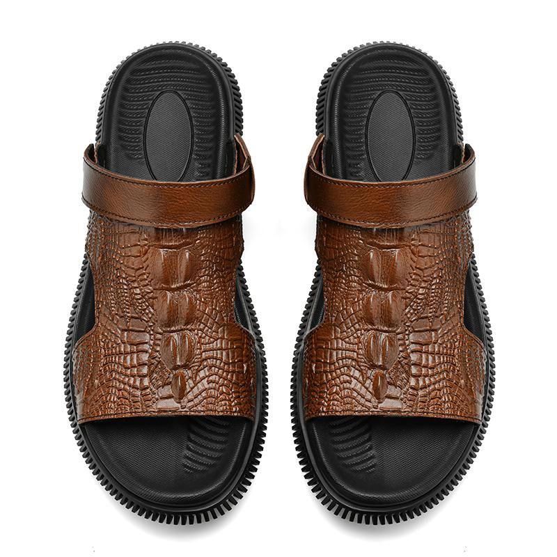 Summer Classic Men's Sandals Genuine Leather Soft Breathable Shoes Designer Beach Roman Brand Sandals Leather Men Sandals Slides