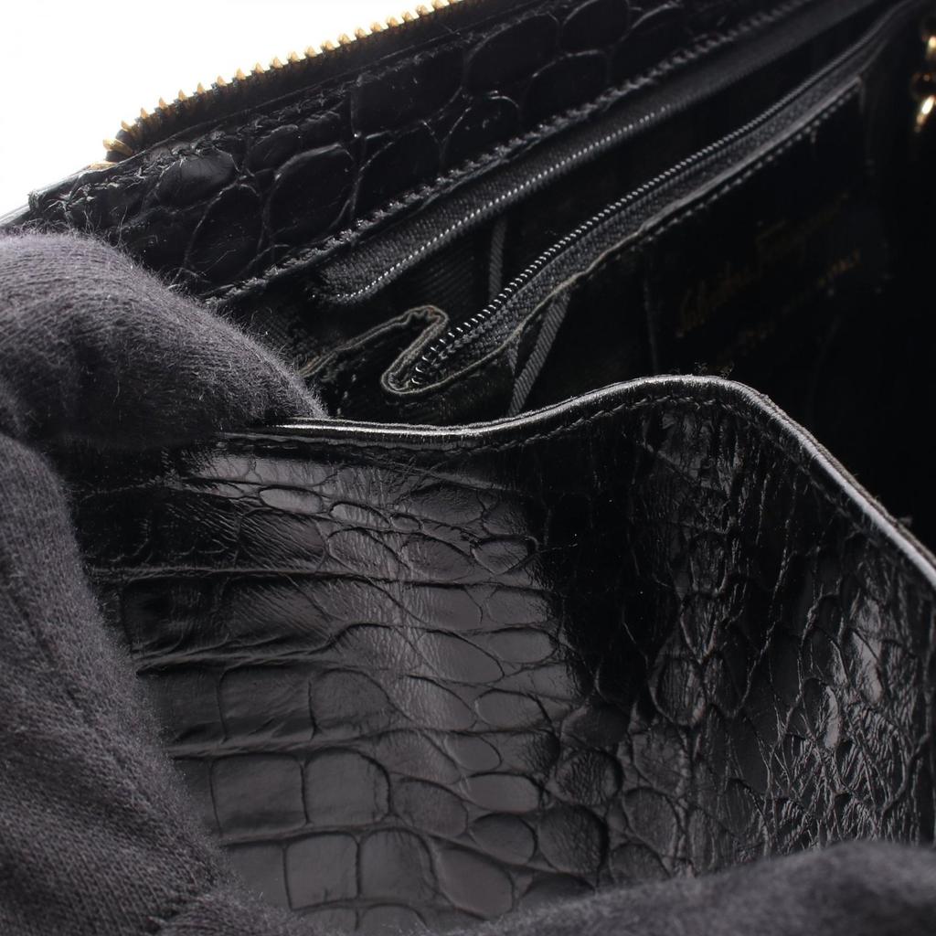 Used Salvatore Ferragamo Gancini crocodile embossed Tote Bag leather Black Used Women