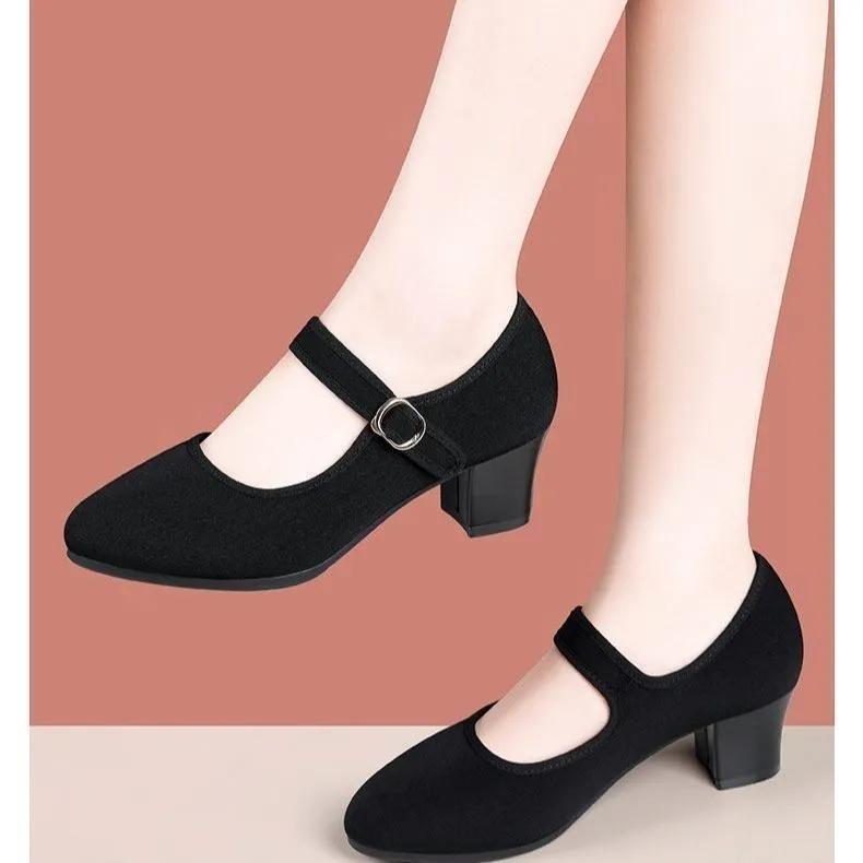  sapatos femininas women cute light weight round toe buckle strap square heel shoes lady retro vintage comfy shoe ab740