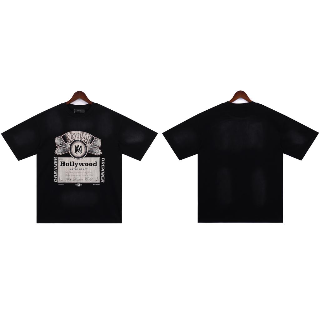 2252 Amiri 2025 Summer New Men's and Women's Loose Laundry Vintage Large T-shirt Couple T-shirt