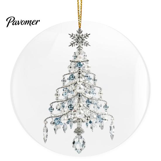Holiday Tree Decorations 2D Flat Beaded Art Christmas Ornament, Acrylic Rustic/Candy/Snowflake Dangle/Faux Crystal Durable Ornament Xmas Hanging