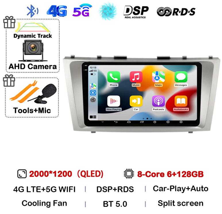 Android 14 Carplay Wifi+4G Car Radio For Toyota Camry 7 XV 40 50 2006-2011 4G Multimedia Player Navigation GPS Stereo 360 Camera