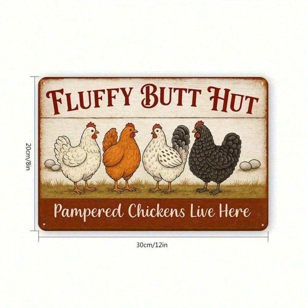 Funny Chicken with Fluffy Tail Vintage Metal Sign Wall Decor 8x12 Inch