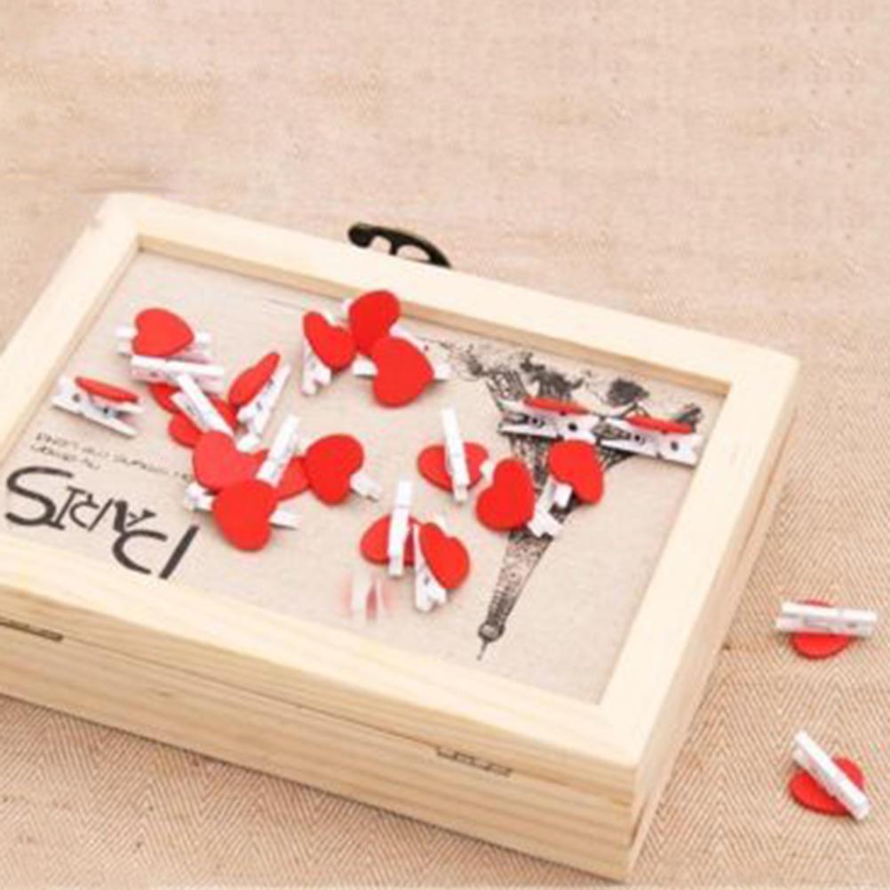 50Pcs Wooden Heart Pegs Clip Stylish Red Love Heartphoto Paper Clips Wedding Decoration Craft