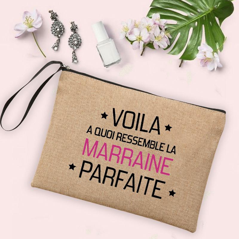 Best Godmother In World Print Cosmetic Bag Women Neceser Makeup Bag Linen Zipper Pouch Travel Toiletry Organizer Godmother Gifts