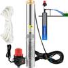 Pompa Sommersa per Pozzi Profondi, 750W 230V/50Hz, 105L/min 62 m di Prevalenza, Cavo da 20 m e Interruttore di Pressione Automatico, Pompe per Acqua in Acciaio Inossidabile da 8,9 cm per