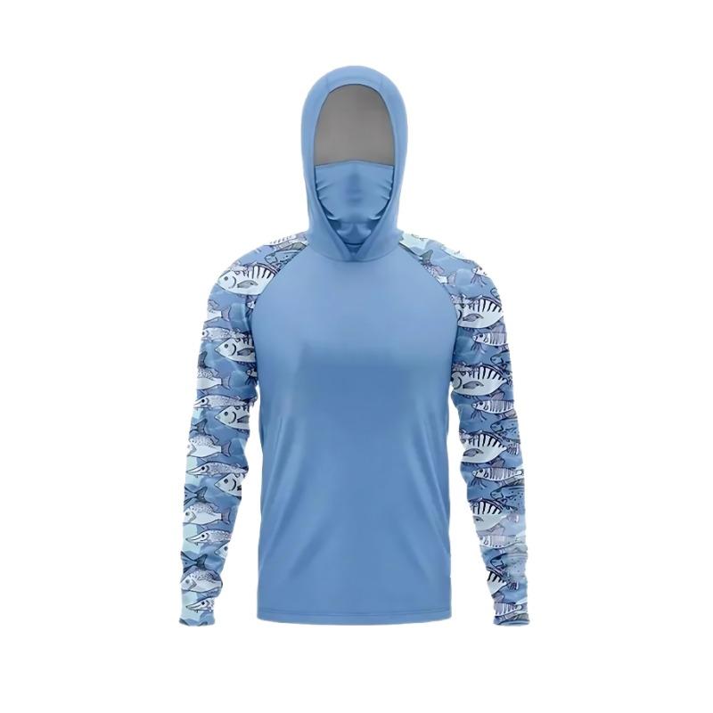 Fishing hooded sweatshirt swimming sun protection UV-blocking mask fish-shaped top equipment set hat-wearing fishing attire