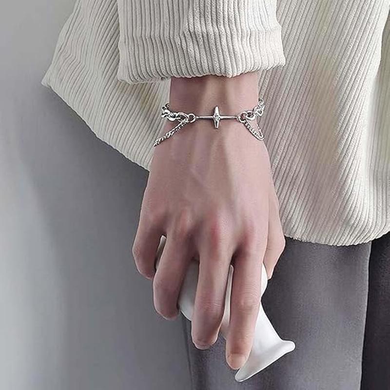 Cross Bracelet For Men Women Silver Stainless Steel Chunky Thick Black White Zirconia Layered Bracelet Faith Easter Jewelry