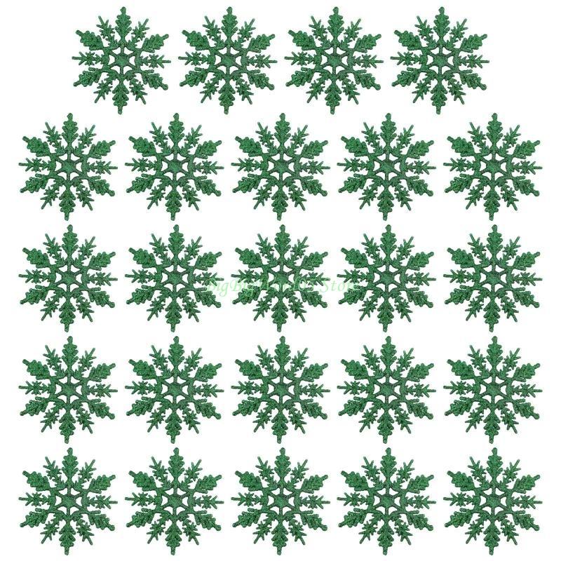 24TE Christmas Snowflake Pendant 24pcs/set Glitter Plastic Hanging Pendant Ornament for Xmas Tree Window Wall Decoration