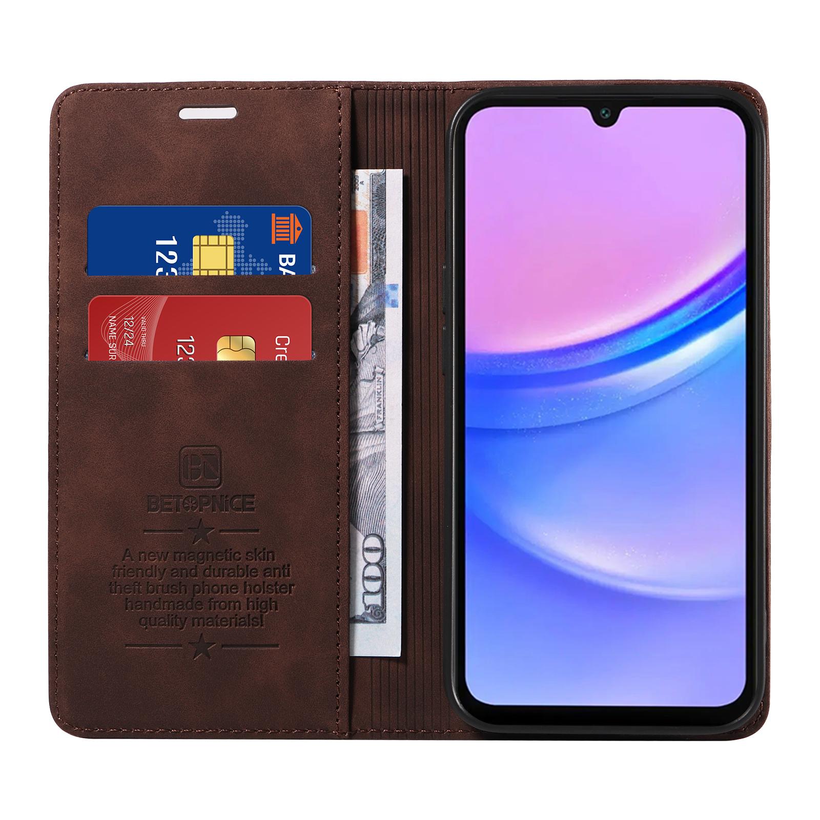 

BETOPNICE 003 For Samsung Galaxy A17/A26 5G/A16 5G/A16 4G Stand Case Anti-Scratch Leather Wallet Phone Cover Brown