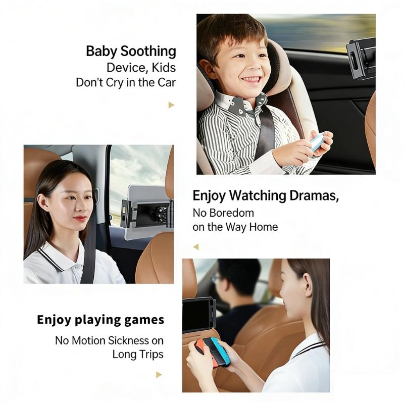 Rotating Car Tablet Holder Multi Angles Adjustment for Enhanced Viewing Comfort in Vehicle Backseat During Long Journeys