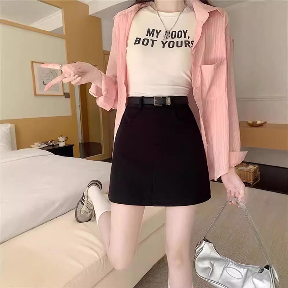 2024 Women's Gray A-Line High Waist Workwear Skirt