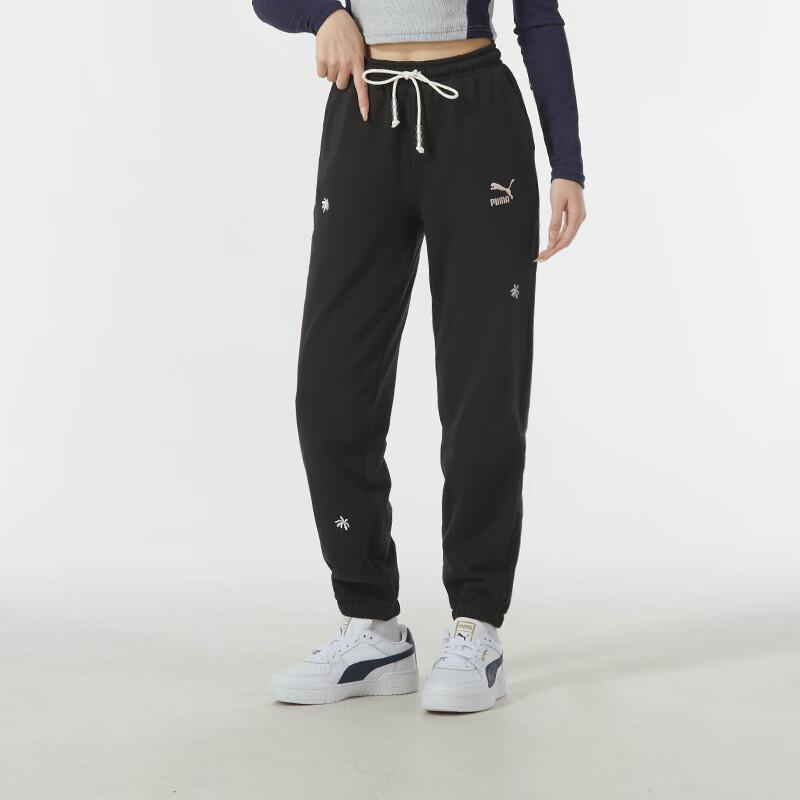 Puma Embroidered Drawstring Running Fitness Knit Pants Women Bottoms Black 625810-01