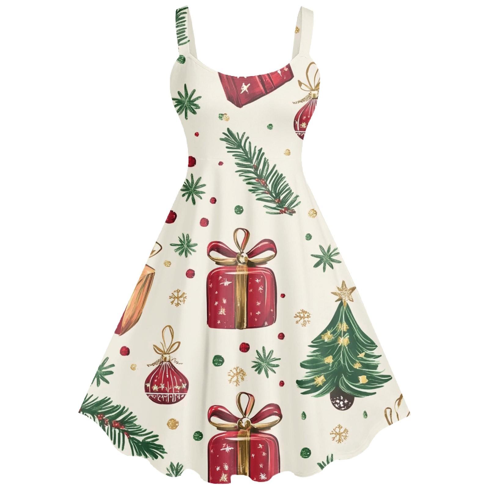 

Жіноча повсякденна модна різдвяна сексуальна ретро-сукня з підтяжками і великою спідницею XXL бежевий