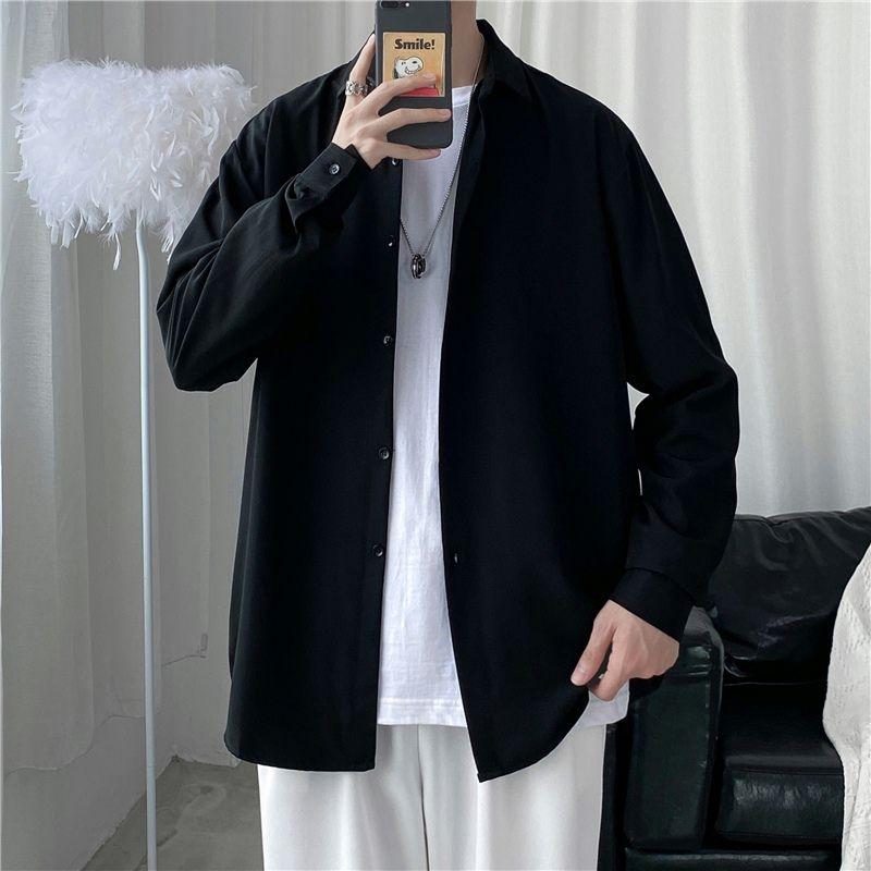 Men Korean Fashion White Long Sleeve Shirts Mens Harajuku Black Oversized Shirt Male Button Up Shirts Blouses 3XL