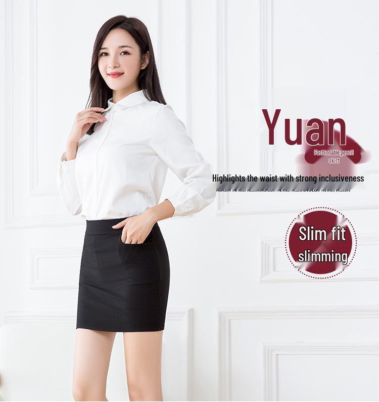 High-Waist Professional Black Bodycon Skirt with Pockets - Spring/Autumn Slimming Workwear