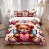 3pcs Anime Teddy Bear 'I Love You' Bedding Set - Includes One Quilt Cover and Two Pillowcases (No Filling) - Polyester Fabric, Perfect for B