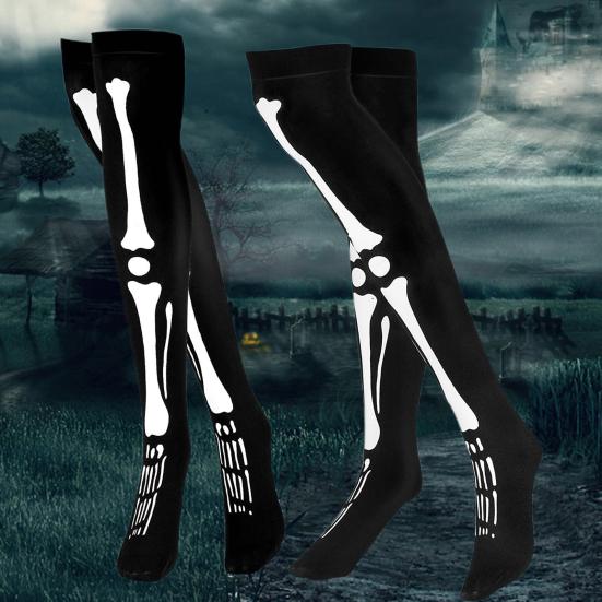 1 Pair Halloween Skeleton Gloves Night Luminous Cosplay Party Prop Unisex Scary Terrifying Fiver Fingers Halloween Party Ghost Gloves Skull Stockings