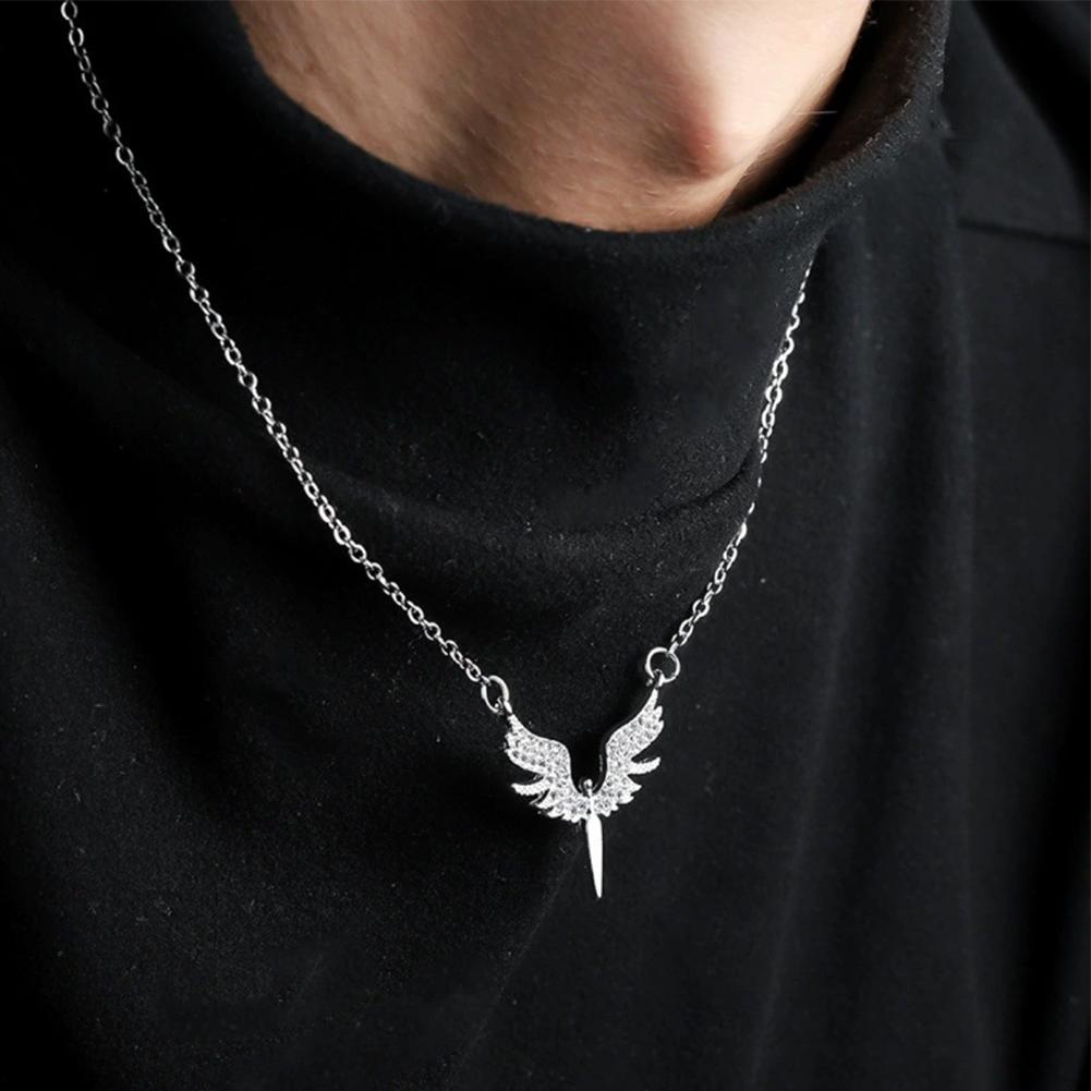 Fashion Shiny Rhinestone Angel Wing Necklace Niche Design Pendant Light Luxury Daily Versatile Chain Jewelry Accessories
