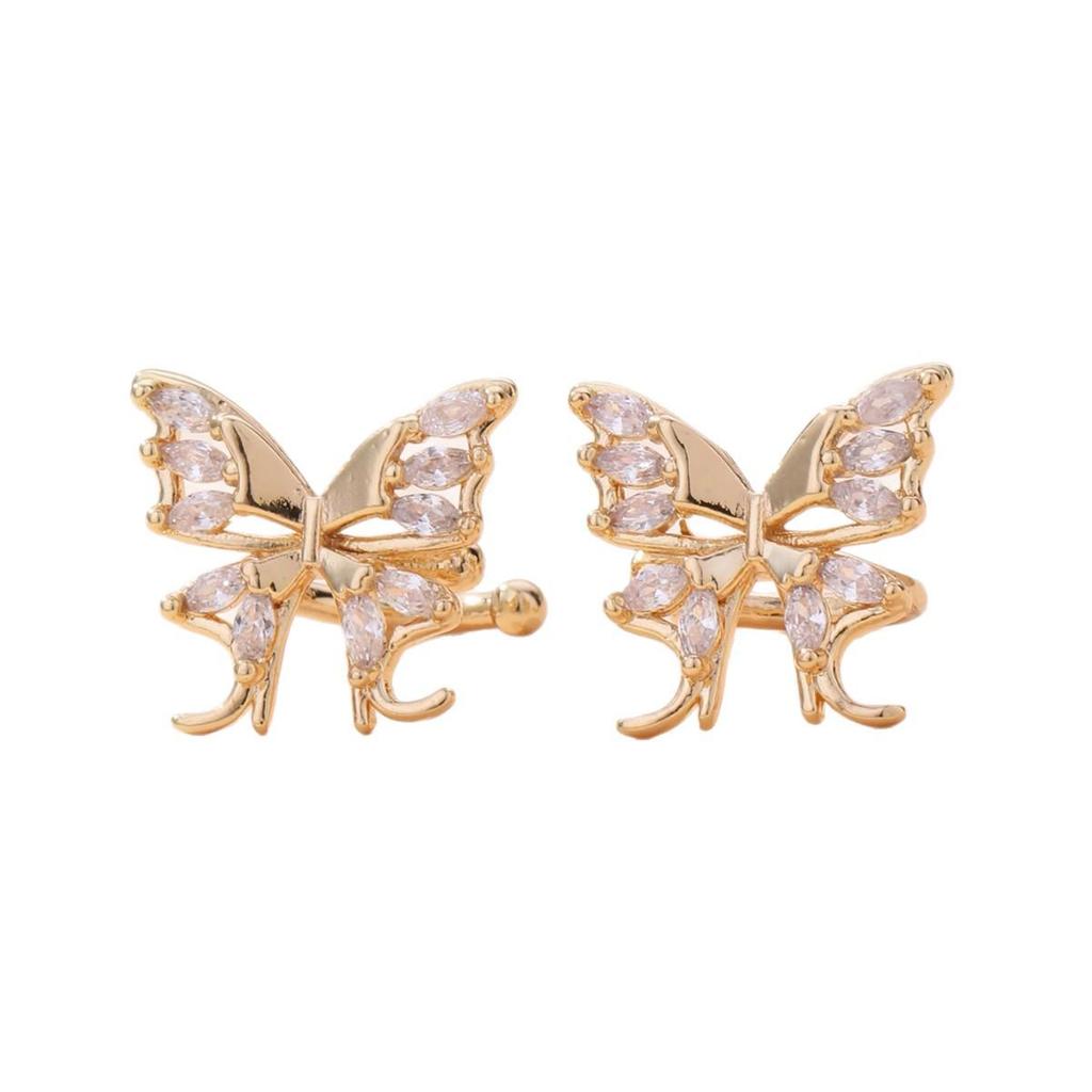 Elegant Butterfly Cubic Zirconia Ear Cuff - No Piercing, Light Luxury Fashion Jewelry