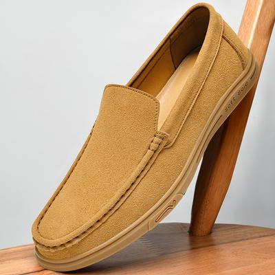 Fashion Luxury Brand Men's Round Headed Frosted Leather Comfortable Soft Soled Loafers Fashionable Spring Breathable Casual Bean Shoes