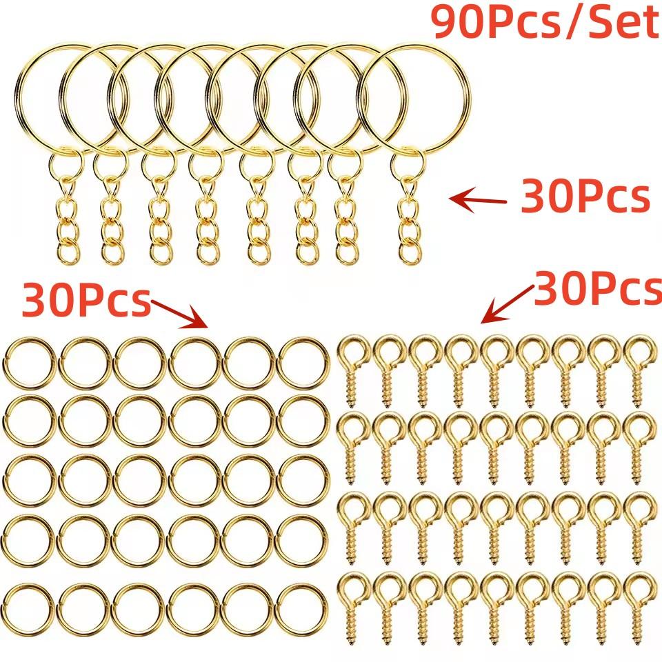 

30 комплектов колец для брелоков для рукоделия, брелоки для смолы включают кольца для ключей с цепочкой, соединительные кольца, штифты с ушком для изготовления брелоков своими руками 30SET