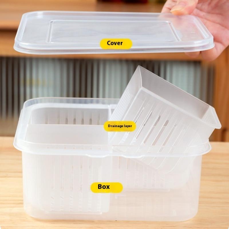 Refrigerator Storage Box 4 Grid Food Vegetable Fruit Storage Box Fridge Organizer Drain Basket Meat Onion Ginger Clear Crisper