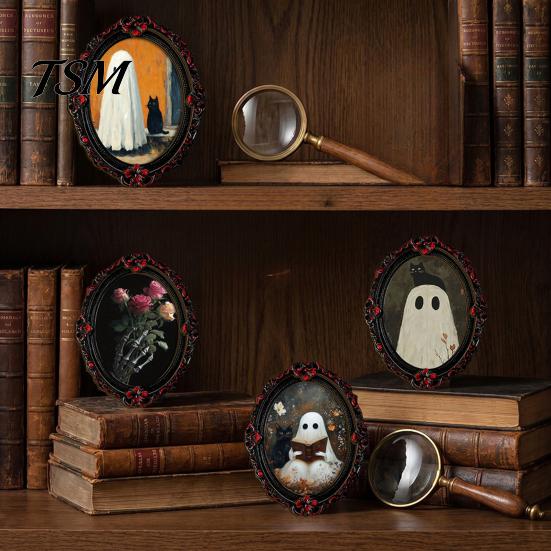 Strong Soft Magnet Fridge Accessories Halloween Wooden Refrigerator Magnets, Vintage Gothic Oval Frame Magnets with Witch Waterproof Party Supplies