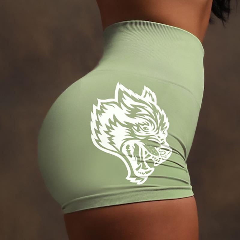 Skladem Dámské bezešvé šortky na jógu s vysokým pasem Darcsport s designem vlčí hlavy