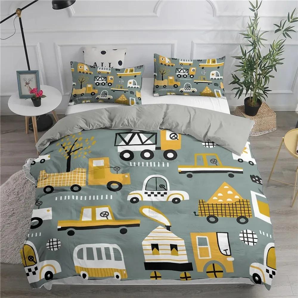 Engineering Vehicle Excavator Duvet Cover Set 2/3 Pcs Boys Girls Twin Queen Size Duvet Cover Pillowcase Bed