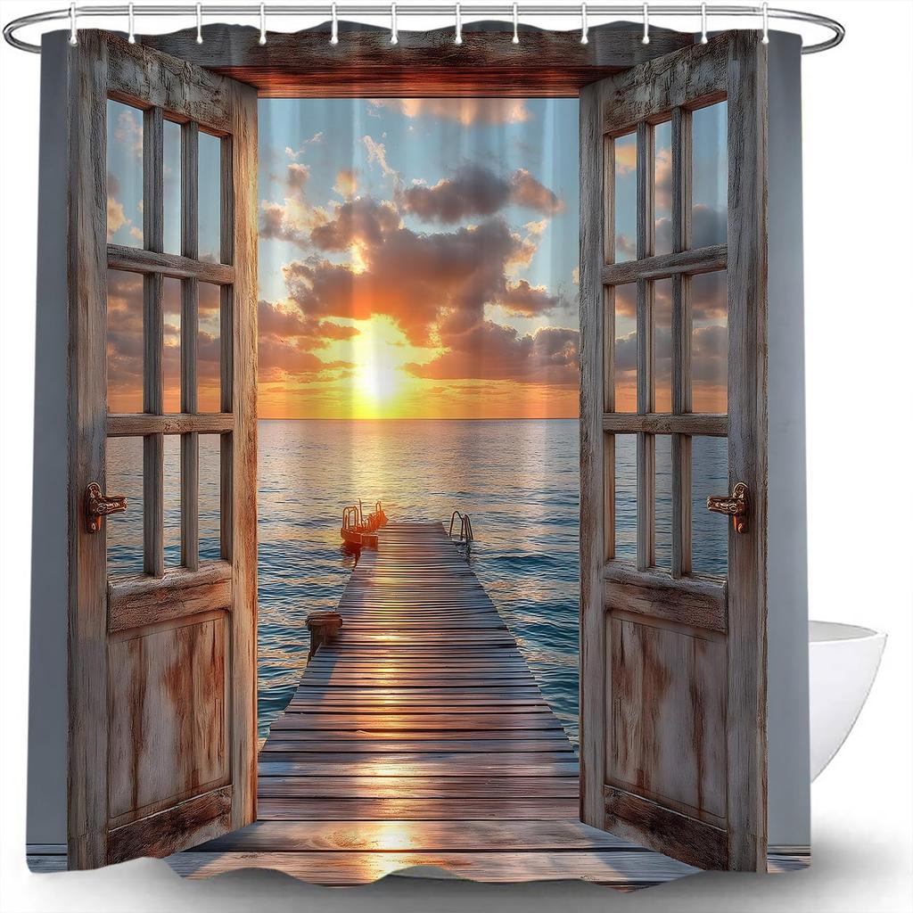 Beach Ocean Theme Shower Curtain for Bathroom Sunrise Sunset View Scene Hawaii Seashore Summer Coastal Seaside Seascape Decor
