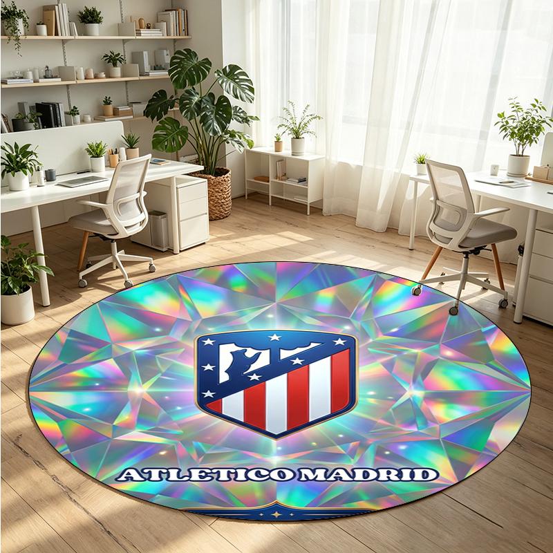 Atletico Madrid Printed Round Crystal Velvet Rug Soft Non Slip Floor Carpet For Bedroom Holiday Gift