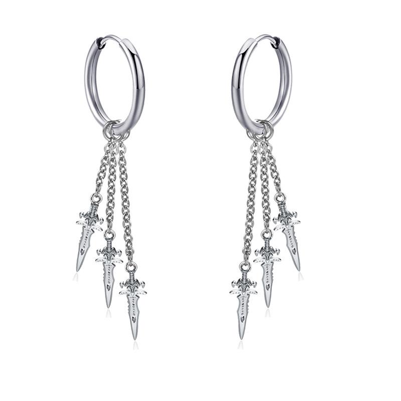 

1 Pair Swords Long Chains Vintage Fashion Punk Goth Stainless Steel Piercing Hoop Earring for Man Woman Y2k Jewelry 2025 Trend