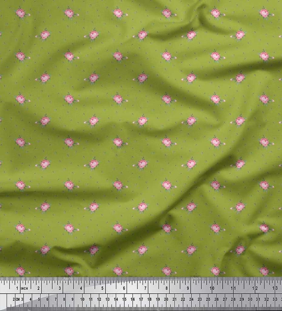 Soimoi Japan Crepe Satin Fabric Leaves & Rose Floral Printed Craft Fabric by the Metre 42 Inch
